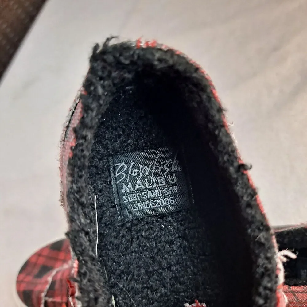 Blowfish Malibu Sneakers Womens Size 9 Slip-on Red/Black Buffalo Check Canvas